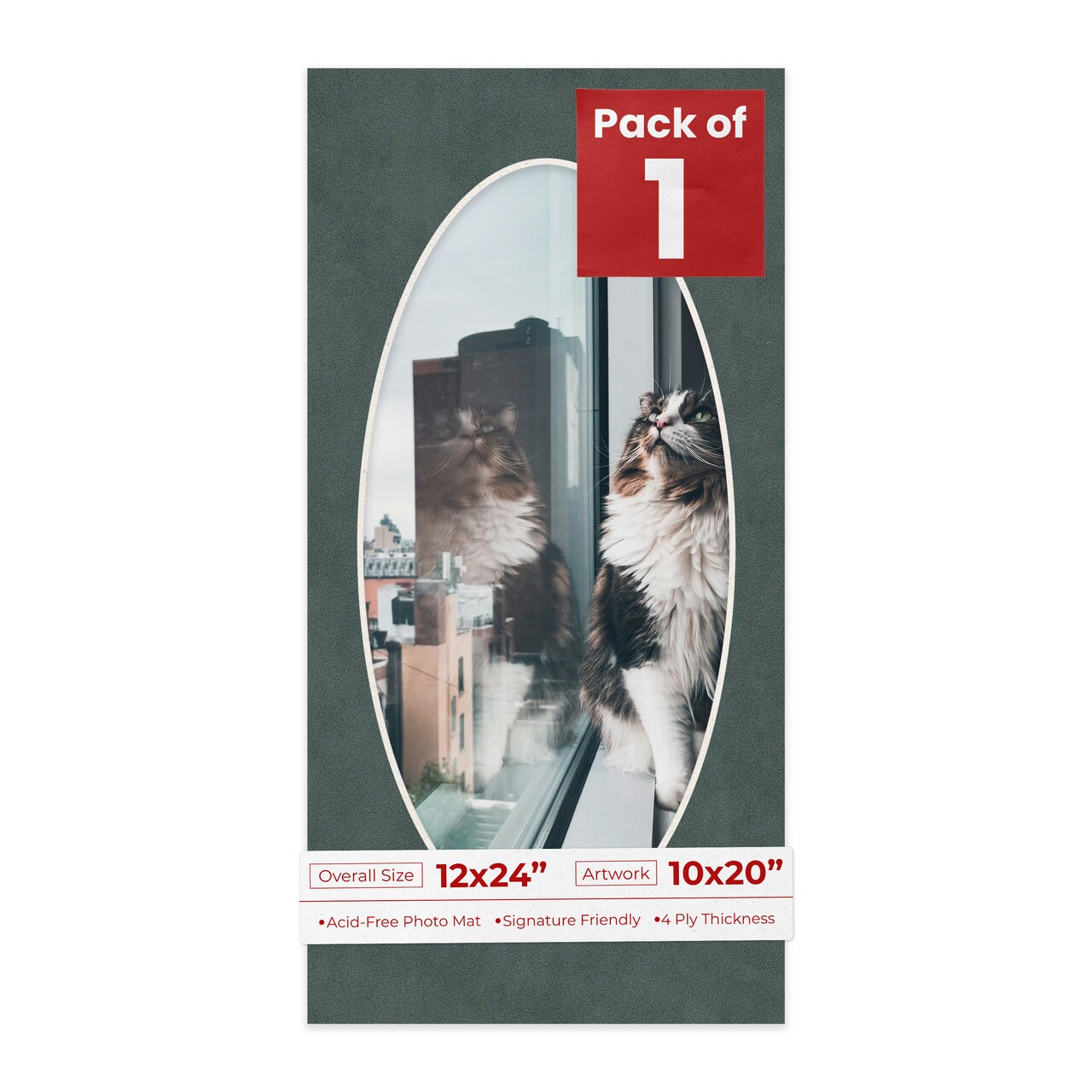 Dark Grey Suede Mat Board for 12x24 Frames - Oval Opening for 10x20 Photos